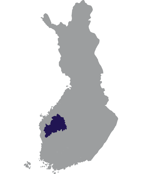 Landkaart Finland grijs met regio Zuid-Oost-Botnië donkerblauw op transparante achtergrond - 600 * 733 pixels